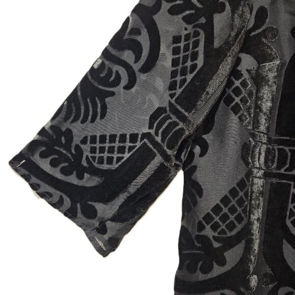 TALBOTS BLACK VELVET ¾ SLEEVE BOATNECK BURNOUT DRESSY BLOUSE XL HOLIDAY CRUISE - Picture 2 of 5